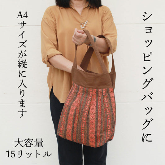 エスニック柄縦長トート