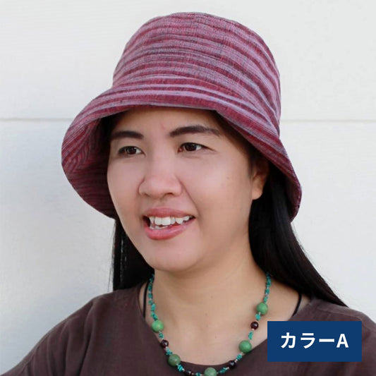 手織り木綿絣柄帽子