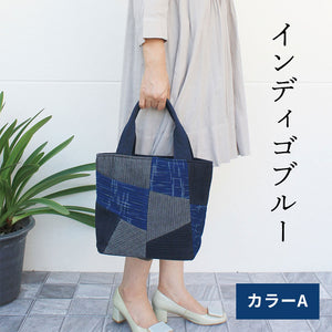 手織りピンタックパッチワークトート