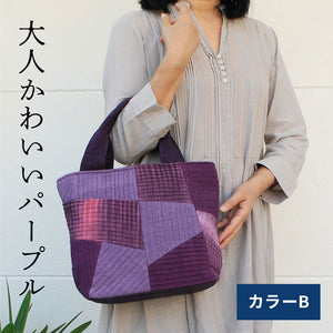 手織りピンタックパッチワークトート