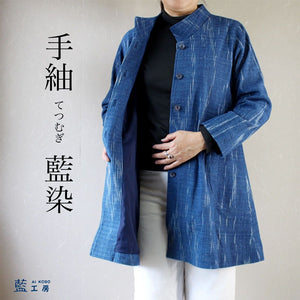 藍染絣手織り木綿ロング丈コート