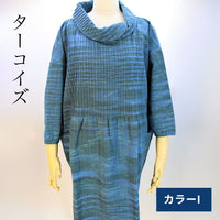 手織りピンタック重ね襟チュニックブラウス