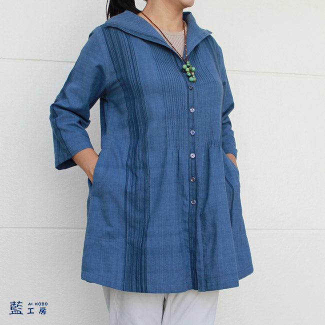 藍染め手織り木綿七分袖ジャケット