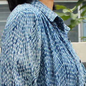 手絞り藍染め楊柳コットンチュニックブラウス