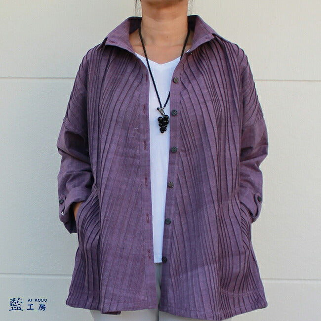 手織りピンタック長袖ジャケット